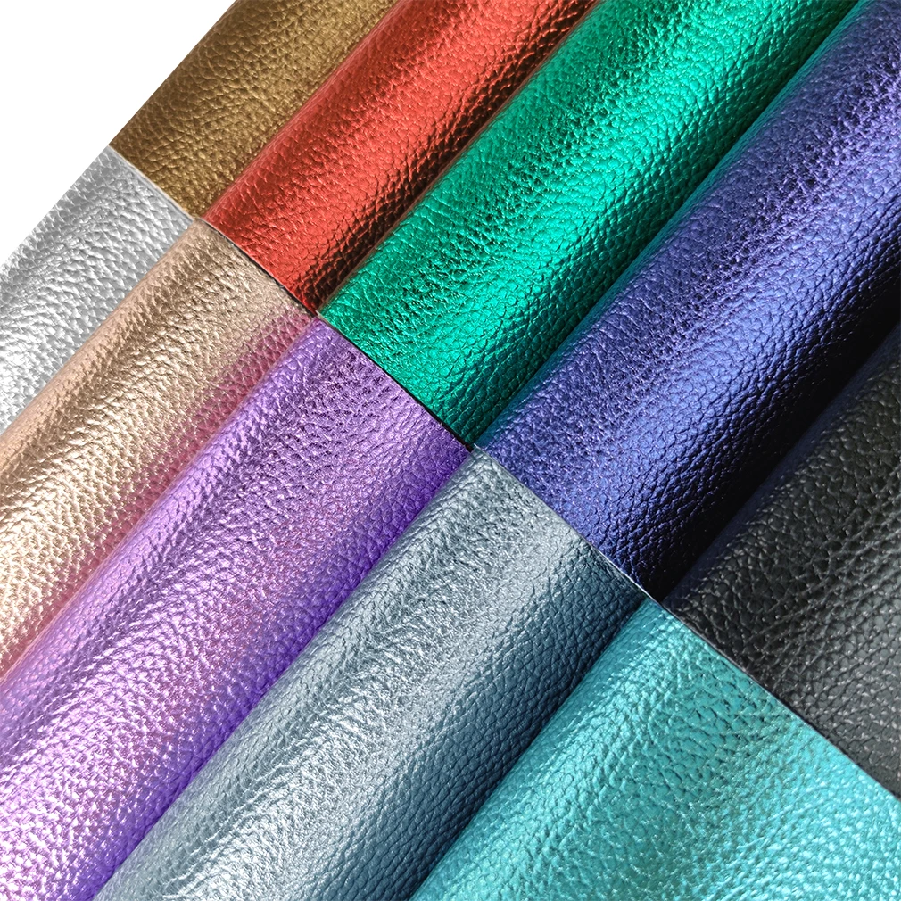 

46*135CM Solid Colors Metallic Litchi Grain Design PU Embossed Faux Fabric Leather Sheet for Shoe/Purse/Wallet/Earring/Craft