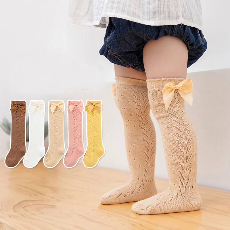 

Infants Toddlers Over Knee Long Tube Mesh Baby Anti Socks Small Medium Sized Children Thin Cotton Hollow Bow Transfer Ring Socks