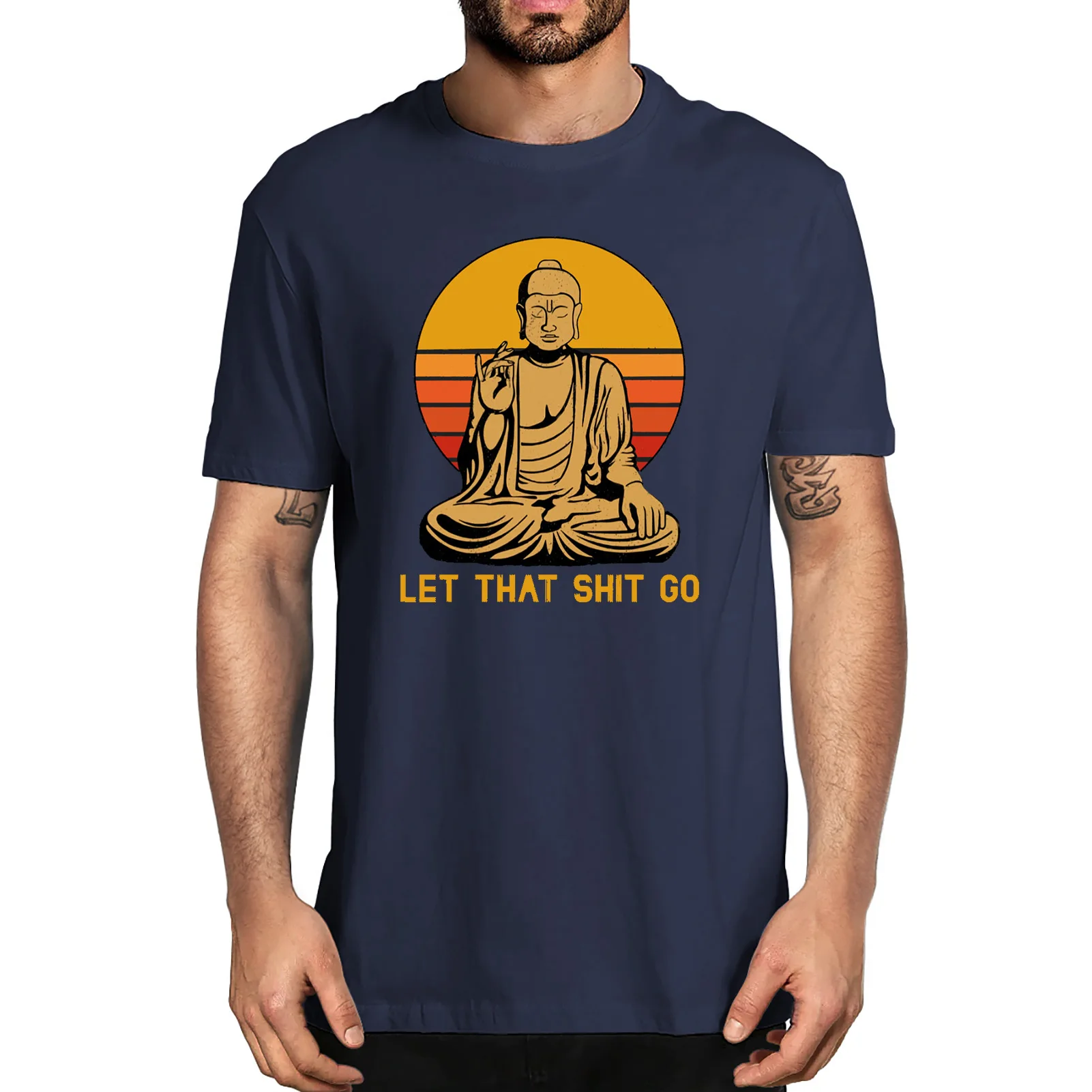 

Unisex Buddha Let That Go Vintage Distressed Vintage Funny Tshirt Men's 100% Cotton Novelty T-Shirt Streetwear Soft Tee