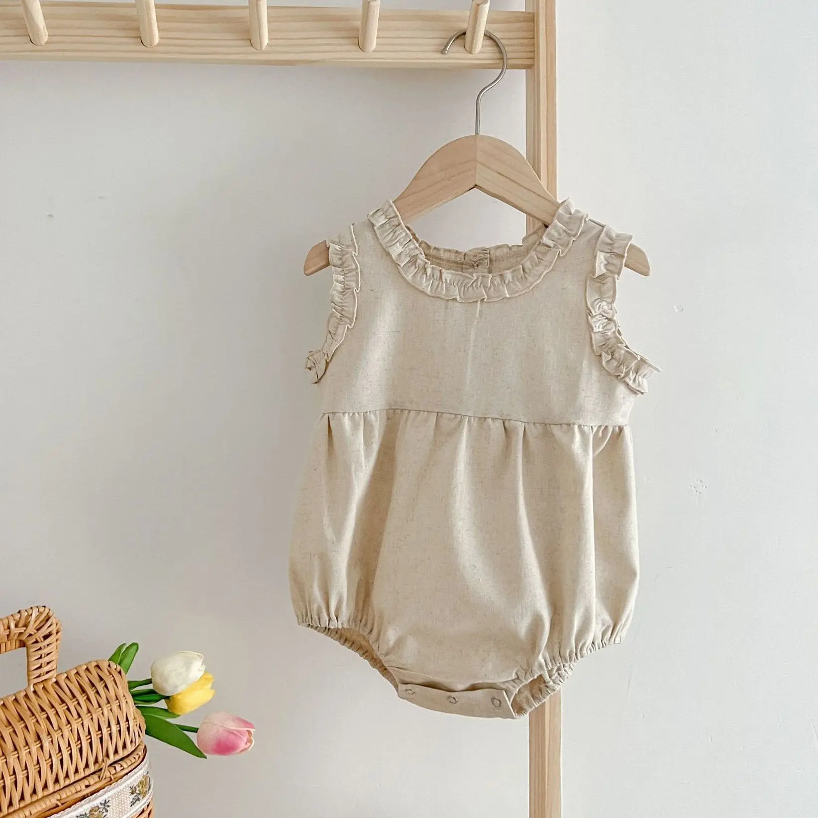 

Infant Baby Girl Bodysuits Sleeveless Cotton Solid Color Toddler Baby Girls Jumpsuit Baby Girls Clothes For Summer
