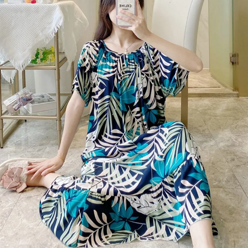 Women Student Sweet Nightdress Cotton Silk Summer Style Sleep Dresses Ladies Pajamas Nightgown