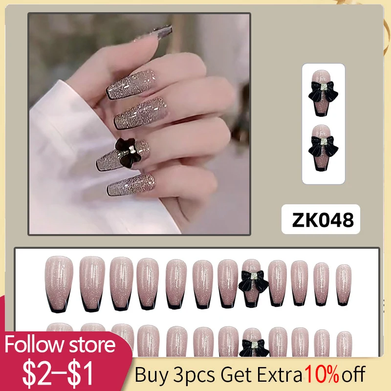 

24pcs Almond False Press On Nail Tip Designs Detachable Reusable Fake Nails With Glue Stick-On Nail Art DIY Nail Art Decorate