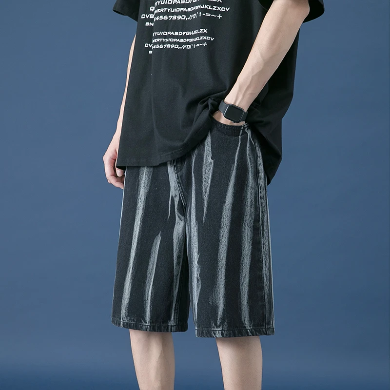 

Японские мешковатые джинсовые шорты для мужчин летние модные тренды галстук краситель уличная Подростковая свободная посадка Гавайский стиль джинсы брюки повседневные