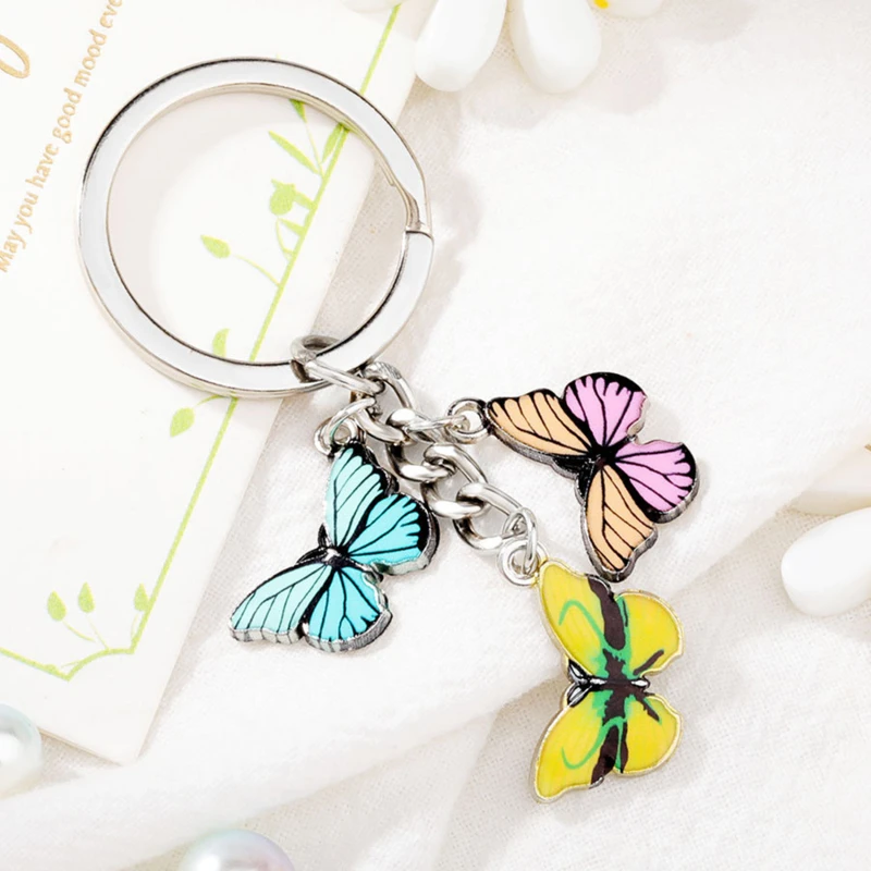 

Двойная Бабочка, брелок, цветная бабочка, брелок, кольцо, держатель, очаровательное модное простое насекомое, брелок, сумка, подвеска, ювелир...