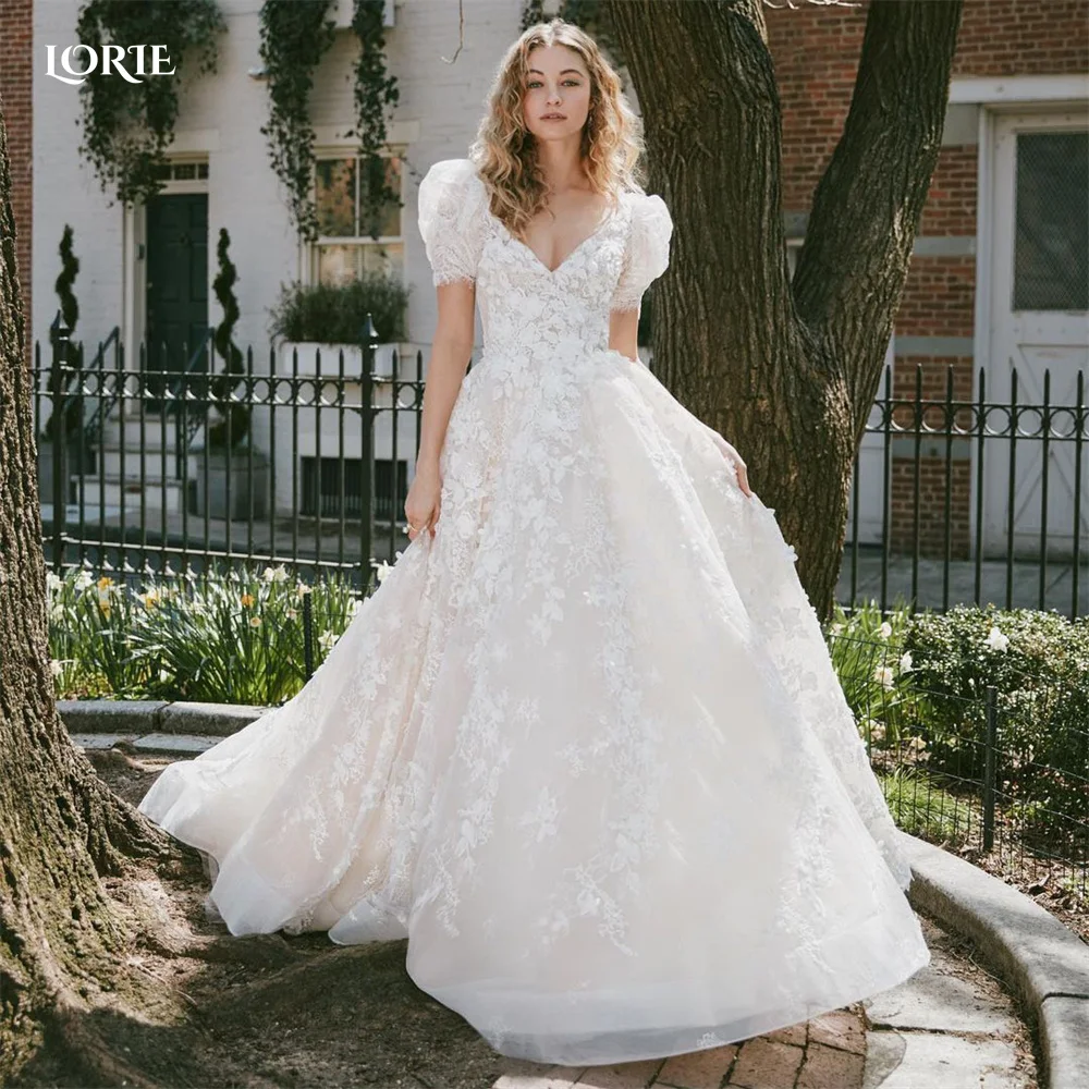 

Свадебные платья LORIE с рукавами-крылышками, кружевные богемные Свадебные платья-трапеции с открытой спиной и аппликацией, пышное женское ба...