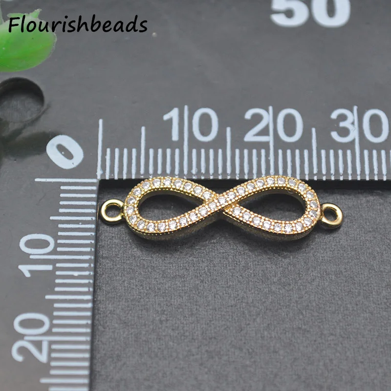 Wholesale Nickel Free Anti Fading Gold Silver Plated CZ Pave Number Eight Connector Charms for Diy Jewelry Bracelet Making 10pcs