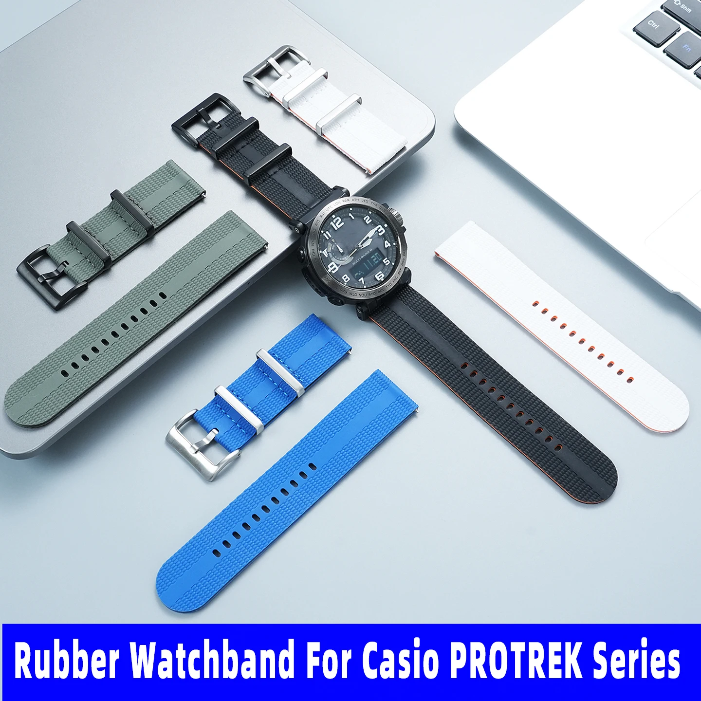 Фото Резиновый ремешок для часов Casio серии PROTREK PRW-6600 PRG-600Y PRG-650 PRG-600, водонепроницаемый спортивный силиконовый ремешок с быстрым креплением, 24 мм №2