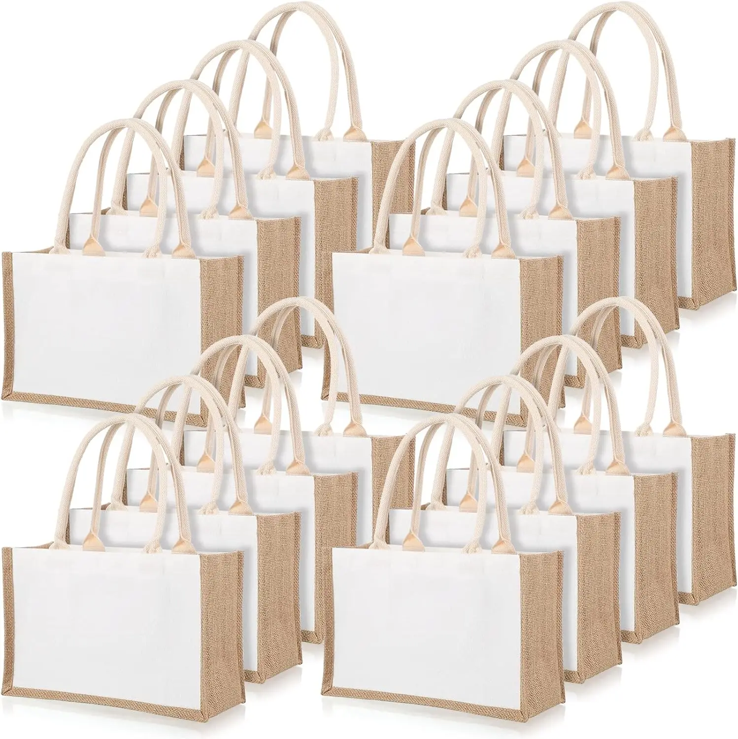 

Pack Burlap Tote Bags Jute Tote Bags with Handles Reusable Blank Canvas Grocery Bag for Women Bridesmaid Wedding Gift DIY Beach