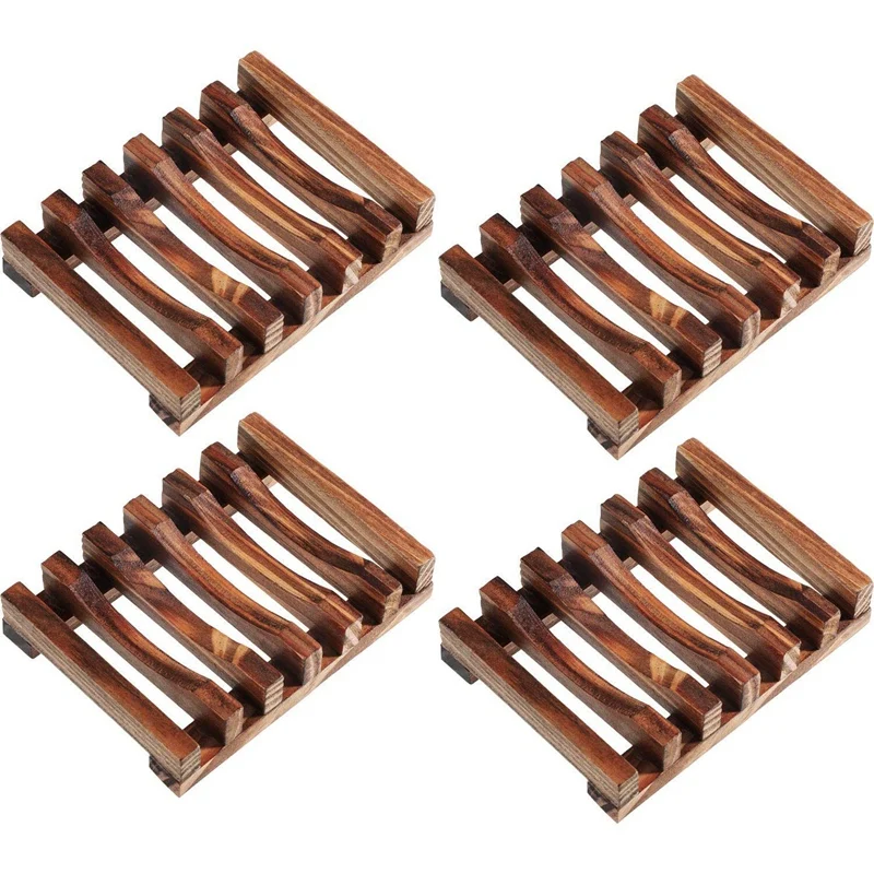

4 Pcs Of Wooden Soap Holder Natural Rectangular Wooden Soap Box Holder Suitable For Kitchen And Bathroom Soap Box