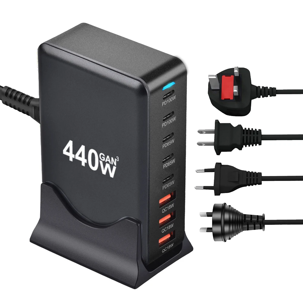 Многоопортовое зарядное устройство GaN мощностью 440 Вт 8-портовая USB-зарядная