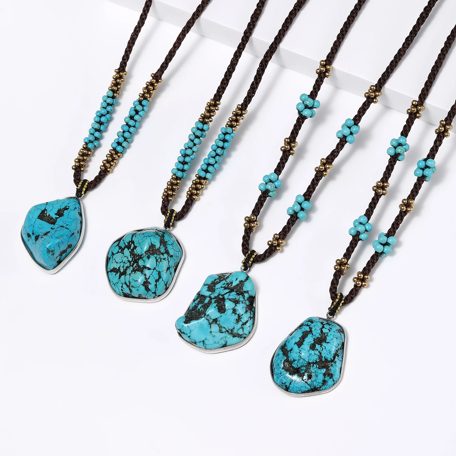 

Wholesale Handwoven Turkish Natural Raw Gemstone Jewelry Gift Tibetan Irregular Turquoise Stone Pendant Necklaces for Men Women
