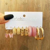 trendy gold color resin butterfly acrylic c shaped drop earrings set for women fashion metal chain heart twist earrings jewelry