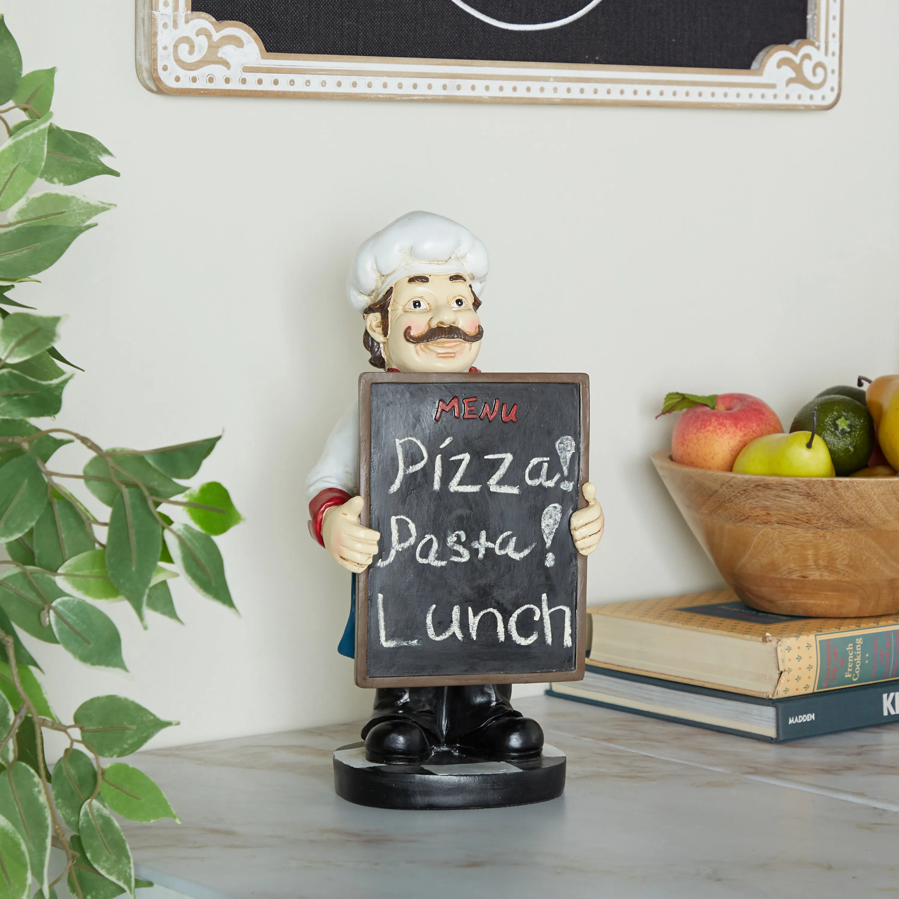

7" x 13" Black Polystone Chef Sculpture with Chalkboard, by