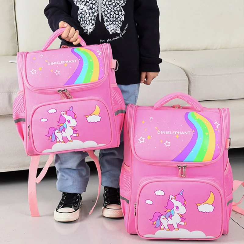 Grade 1-3 Primary Children Unicorn Rainbow Large Capacity Backpacks New Girl Cartoon Fashion Sweet Schoolbags Lightweight Hot