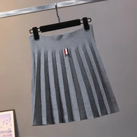 college style tb pleated skirt womens spring and autumn new gray knitted skirt high waist slim fashion a line skirt