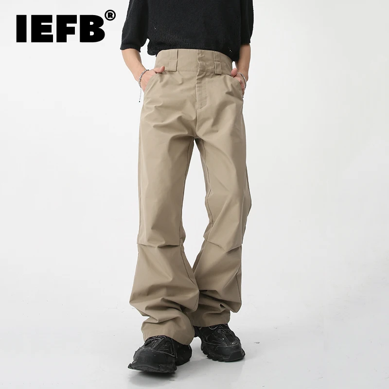 

IEFB Men Pleated Casual Pants Solid Color New Trendy Loose Straight High Waist Fold Trousers Summer Fashion Tide Overalls 9A7913