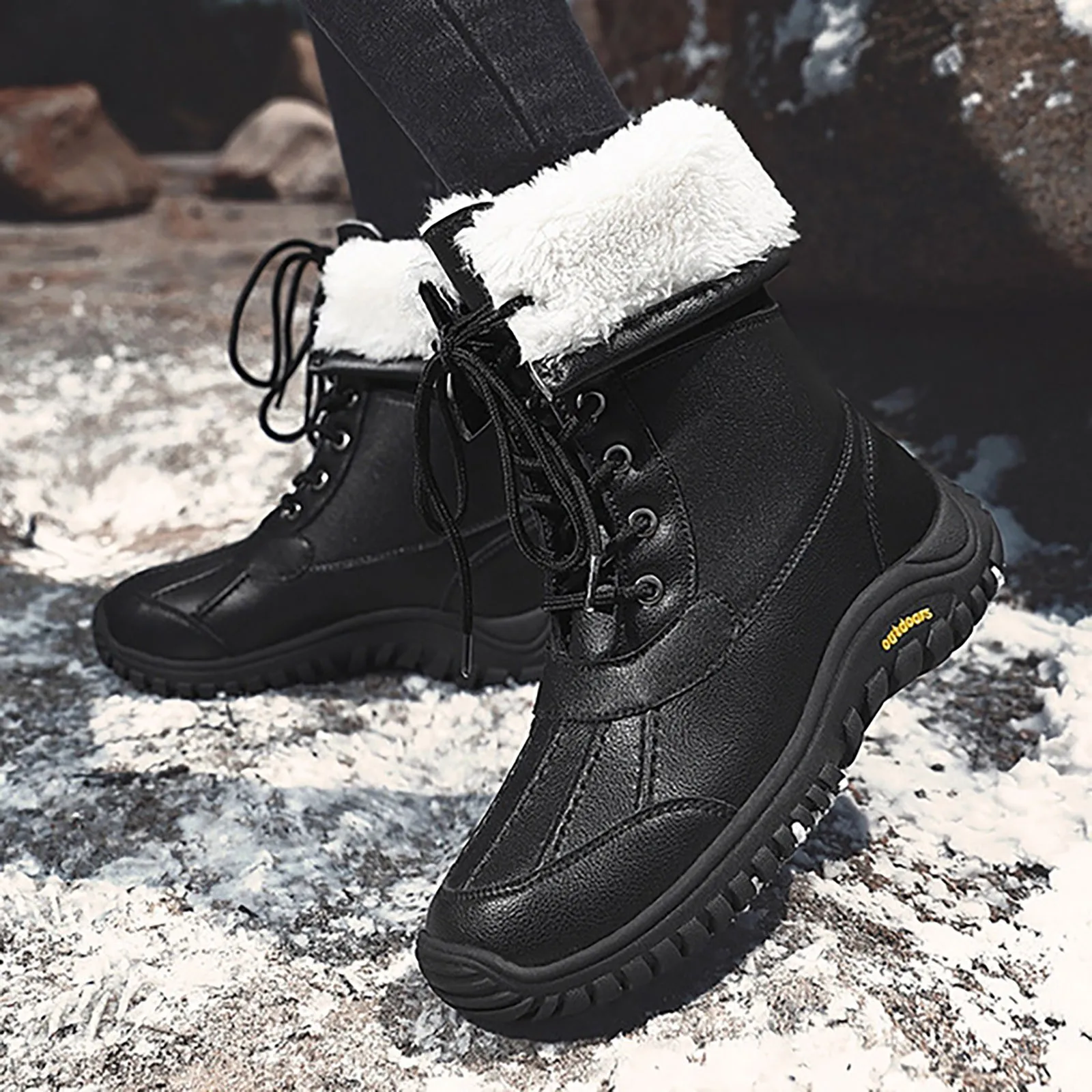 

Winter Mid Calf Boots Women Warm Plush Lining Lace Up Thick Sole Waterproof Snow Boots Plus Size Outdoor Female Sports Shoes