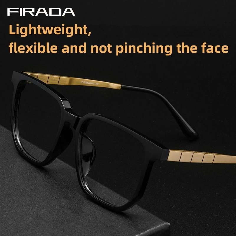 

FIRADA Fashion Eyewear Retro Square Pure Titanium Acetate Fiber Eyeglasses Optical Prescription Glasses Frame For Men 15210T