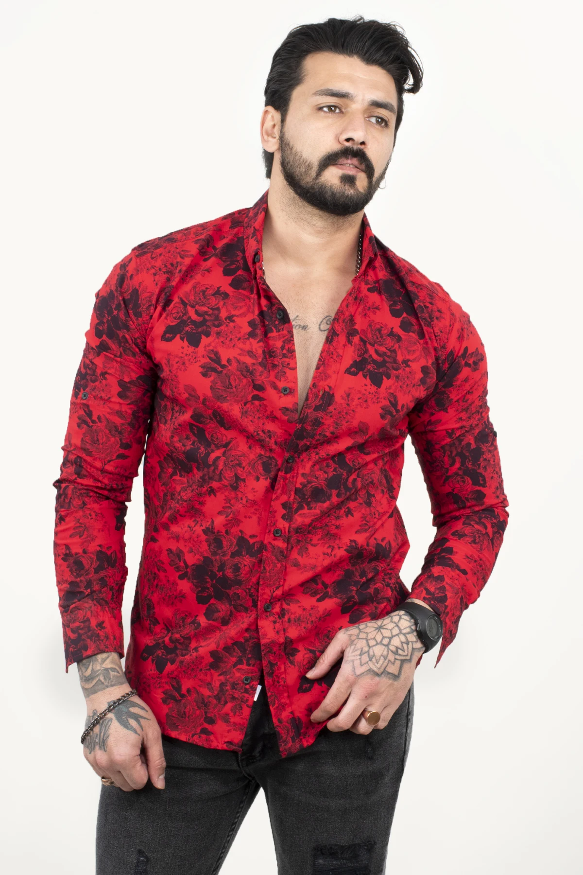 

DeepSEA Male Rose Pattern Long Sleeve Lycra Shirt 2101853