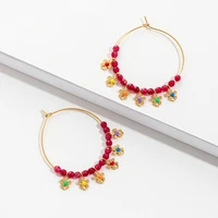 chic korean fashion flower red bead big hoop earring for women girl stainless steel jewelry accessories 2022 pendiente wholesale