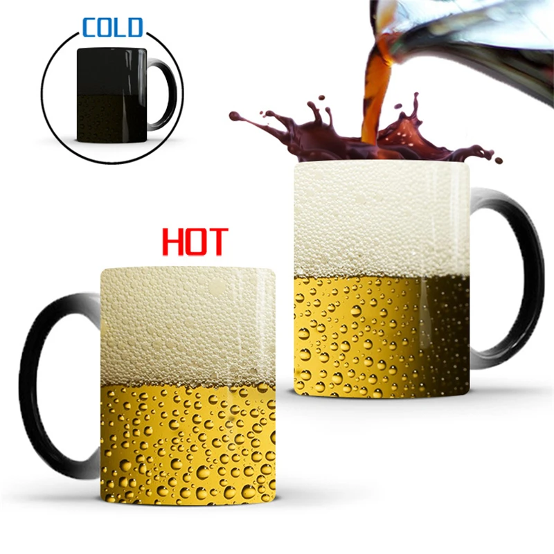 

Funny Beer Bubble Color Changing Mug Creative Thermochromic Eco-Friendly Ceramic Cup Home Office Drinkware Water Tea Beer Mugs