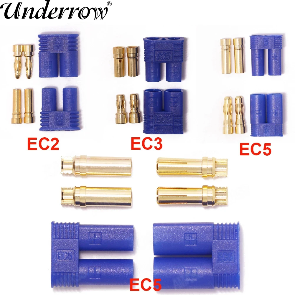 

5pair Amass 2.0mm 3.5mm 5.0mm Male Female Gold Plated Banana Plug EC2 EC3 EC5 Battery Connector Kit For RC Battery Model Parts