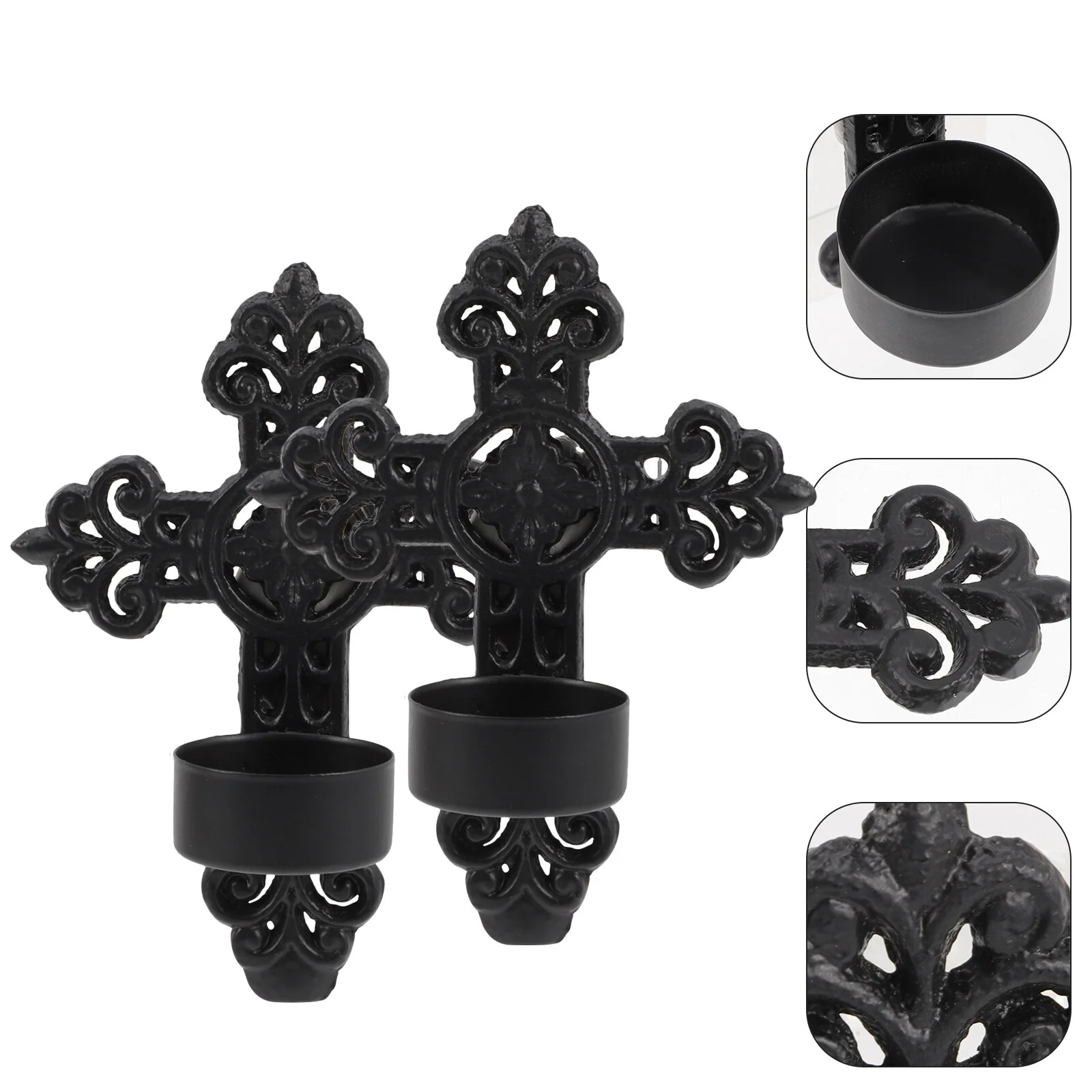 

2 Pcs Cup Iron Ornament Wall Candleholder Butter Vintage Metal Holders Creative Hanging Candlestick Wedding Decoration