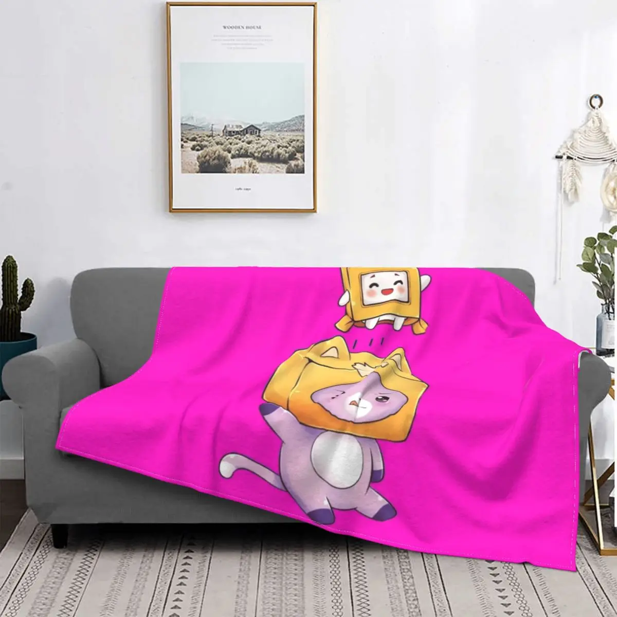

Cute Foxy And Boxy Lanky Box Blanket cute anime cartoon Flannel Novelty Warm Throw Blanket for Home Restaurant All Season
