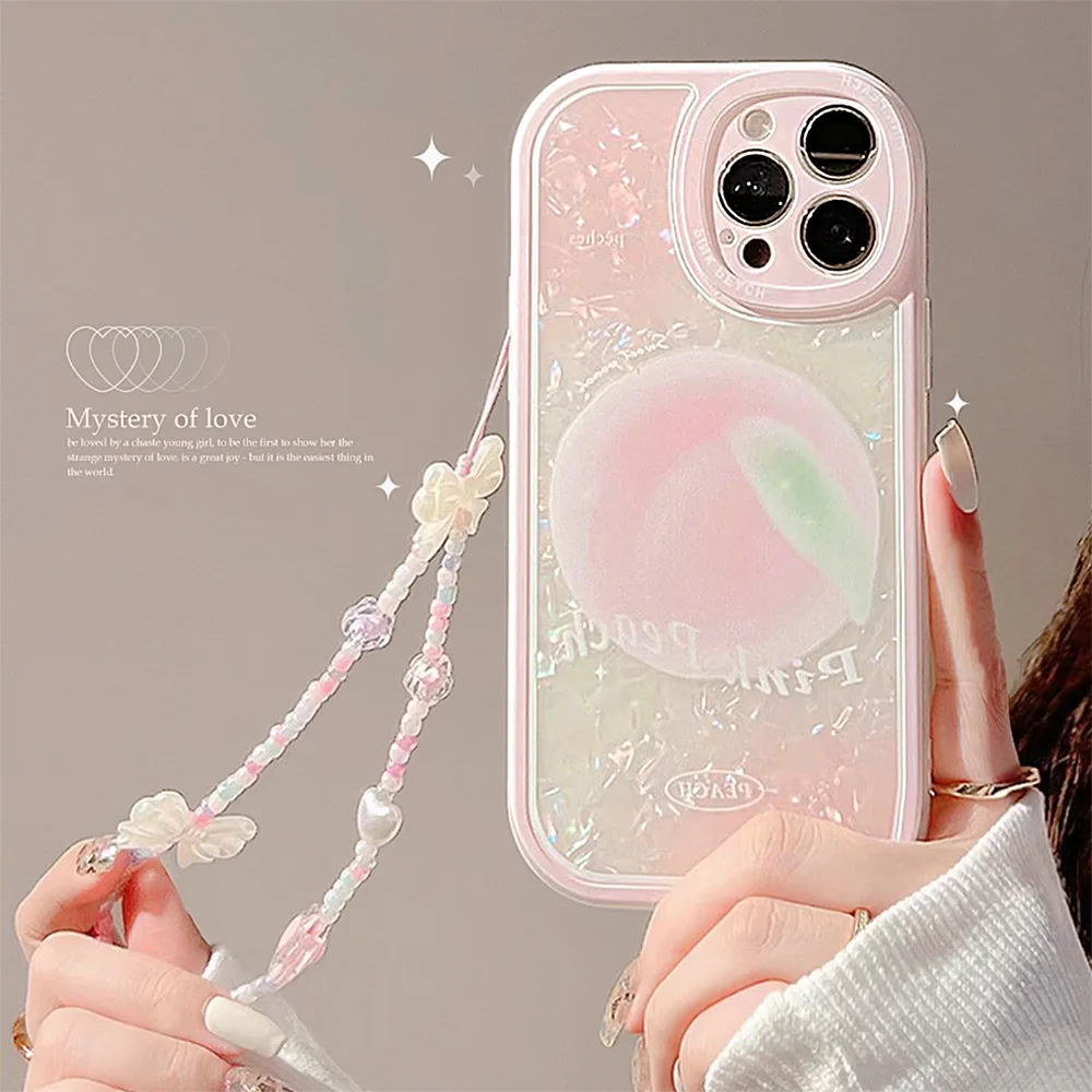 

Shell patterned peach suitable for 14promax Apple phone case iPhone 13 Fairy 12 Hanging Strap X/11 Advanced anti drop minimalist