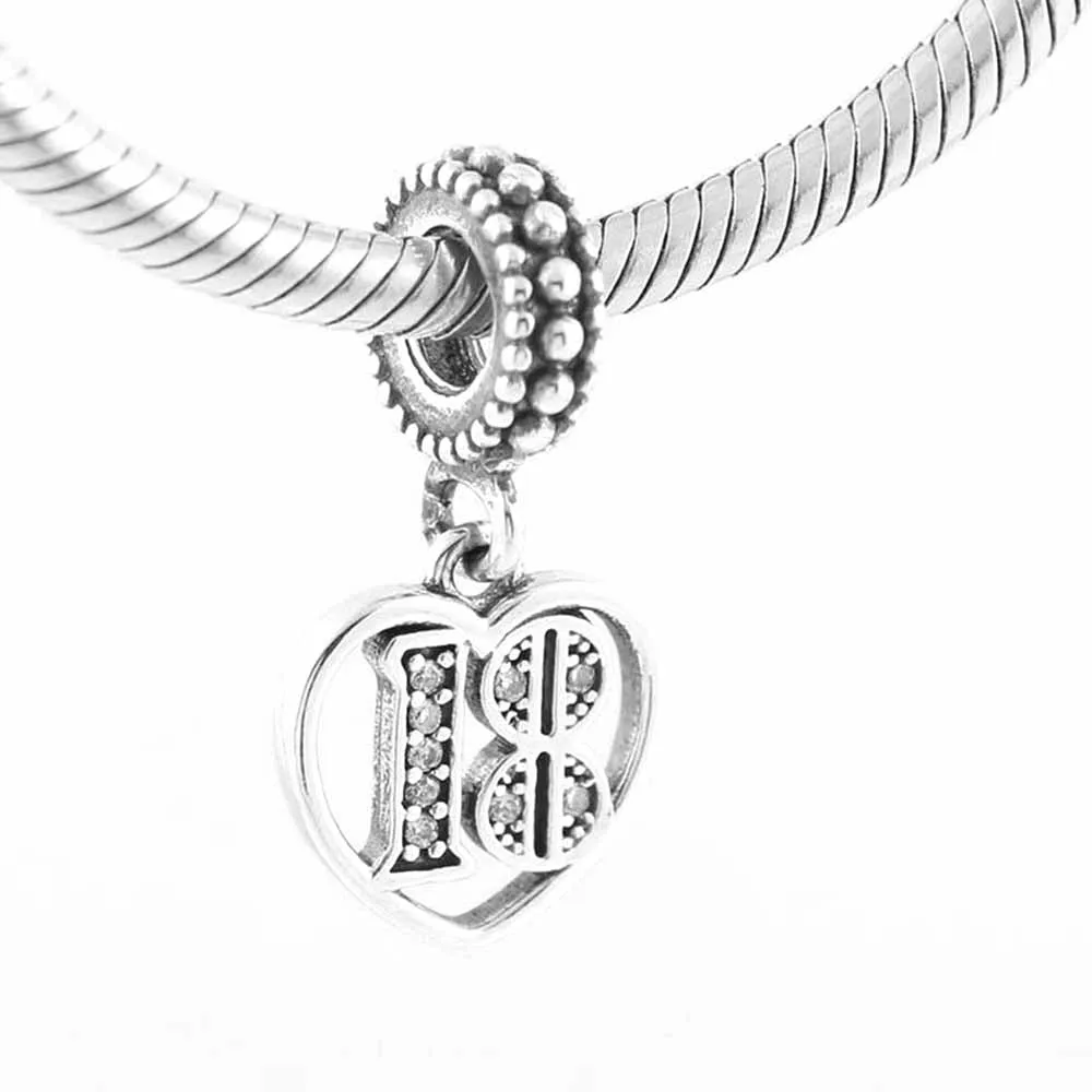 Pandora 925 Silver Dangle Charm pour femme, bracelet bricolage, 16e, 21e, 30e, 40e, 50e, 60e convocation, cadeau de fête d'anniversaire