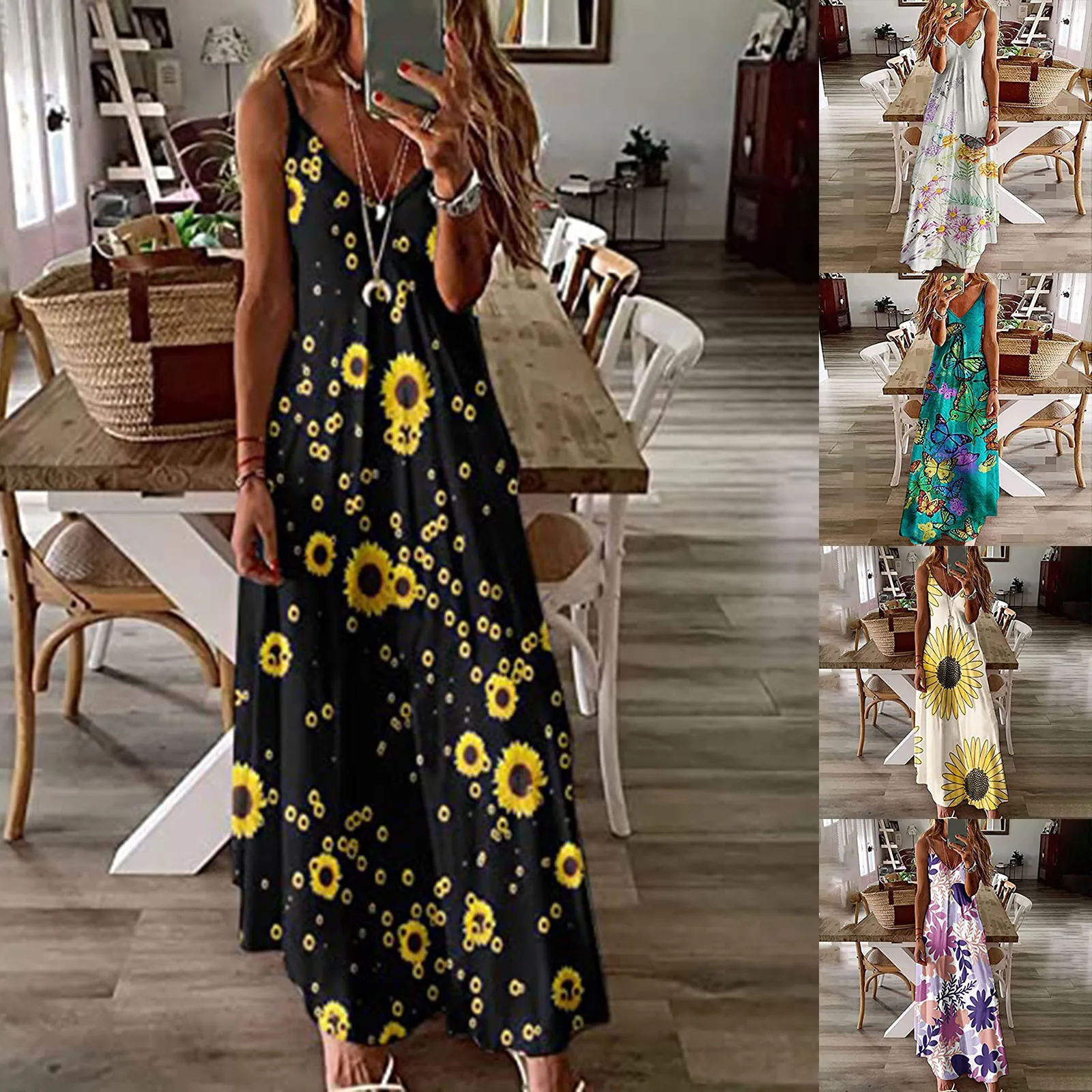 

Women'S Fashion Clothes Casual Floral Print Sling Crewneck Pullover Sleeveless Slim Dress Summer Clothes For Women Vestidos