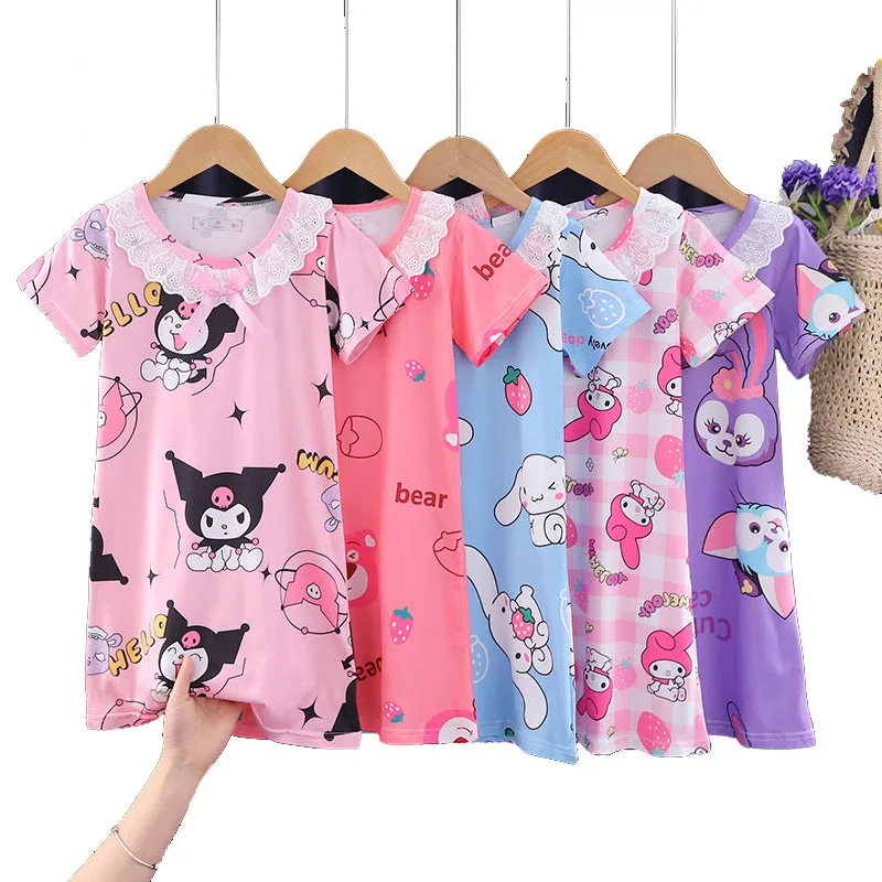 

Kawaii Sanrios Ночная рубашка в стиле принцессы Hellokittys Cinnamoroll аниме милый мультяшный костюм пижамы Рождественский подарок на день рождения