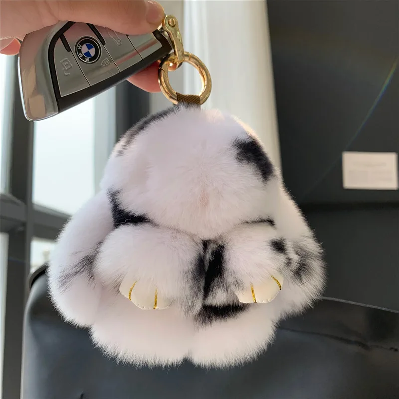 

Cute Plush Bunny Fluffy Real Rabbit Fur Pompon Bunny Women's Lovely Doll Decoration Bags and Keys Drop Ornaments Room Decor