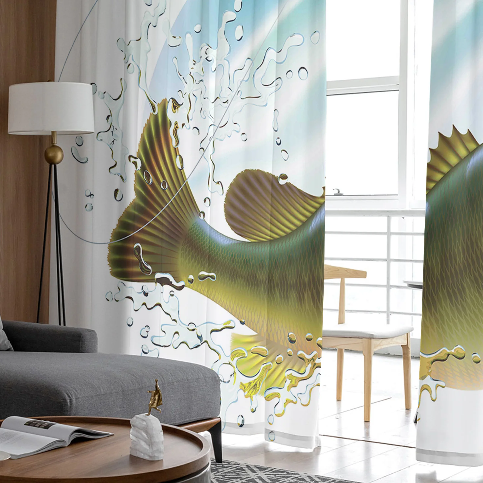 Рыболовная прозрачная занавеска с большим окунем для гостиной вуаль окна жалюзи