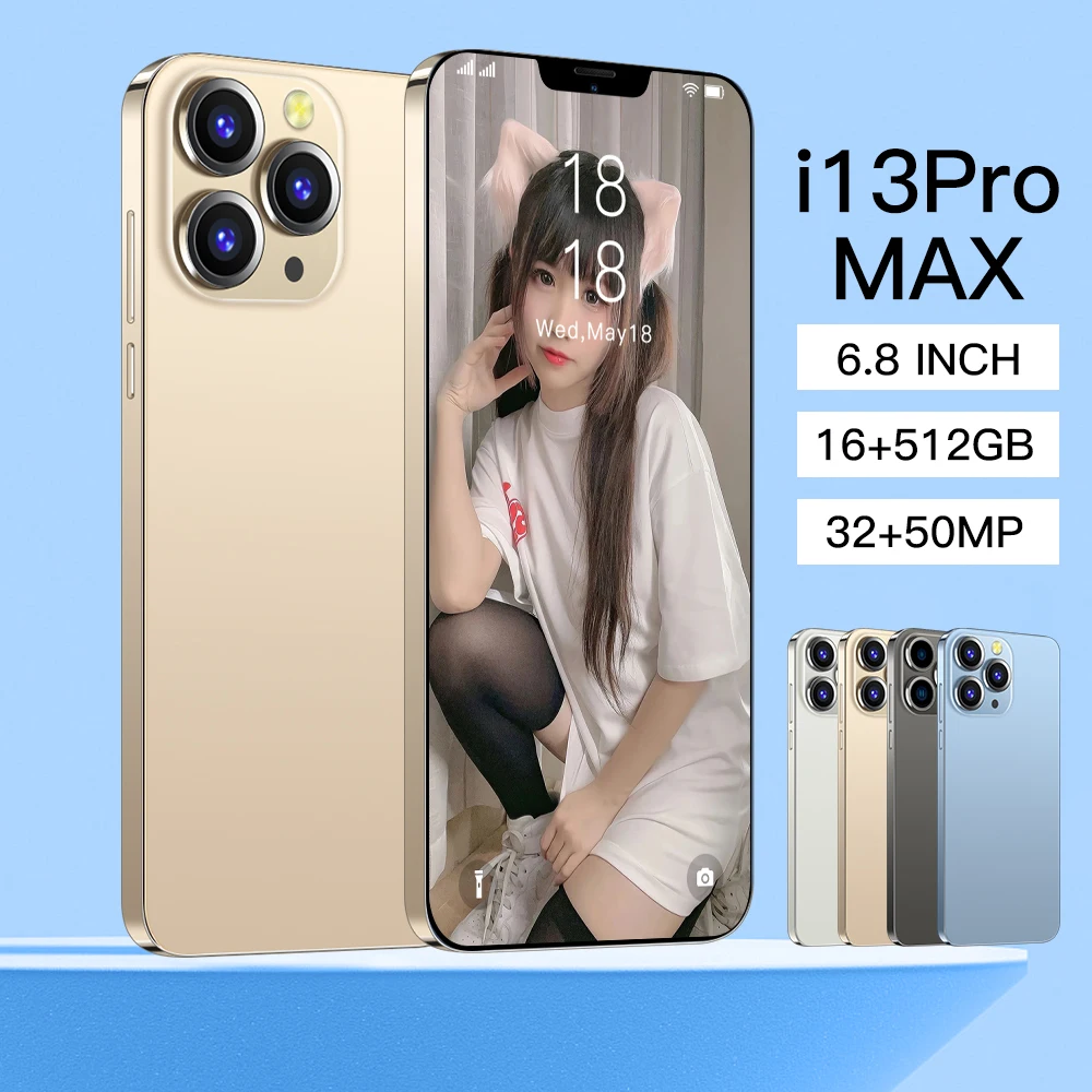 

Smartphone I13 Pro Max 10 Core 6.7 Inch Global Version 6000mAh 5G Android 11 16GB 512GBUnlock Celular Finger Phone 4G Cellphone