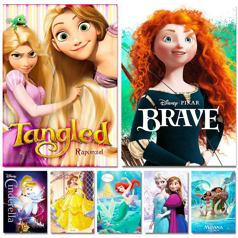 

Disney Princess Collage Poster Wall Art Decor Snow White Tangled Cinderella Elsa Anna Merida Ariel Wall Decor for Girls Bedroom