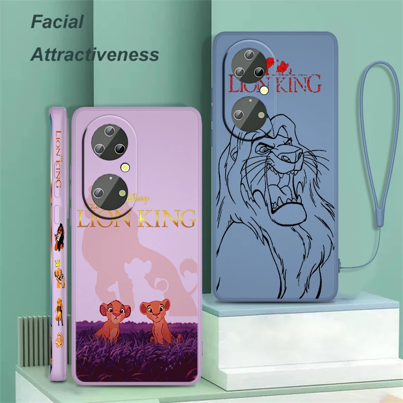 

The Lion King Disney Case Liquid Left Rope Phone For Huawei P50 P40 P30 P20 Pro Lite E Y9S Y9A Y9 Y6 Y70 Nova 5T Cover