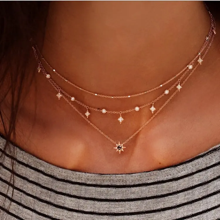 

2023 New Fashion Women' Multilayer Star Pendant Necklace Octagon Alloy Multilayer Necklace For Women Girls Gift Jewelry