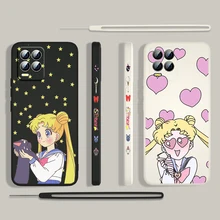 Cute  Sailor Moon Girl For OPPO Realme 50i 50A 9i 8 Pro Find X3 Lite GT Master A9 2020 Liquid Left Rope Phone Case Capa Cover