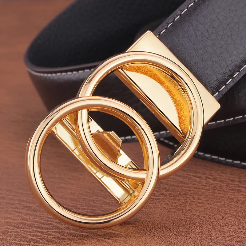 Fashion Double Ring Automatic Buckle Designer Belt Men Luxury Famous Brand Full Grain Leather Cowskin Formal Cintos Masculinos