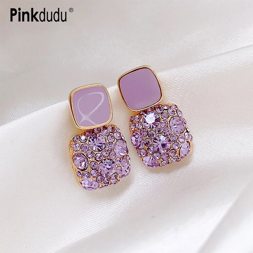 

Pinkdudu Fashion Elegant Purple Glass Earrings Multicolor Alloy Inlaid Rhinestone Earrings for Women Jewelry Gifts PD720