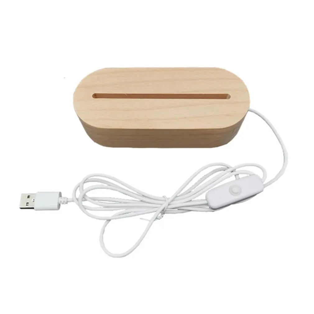 

Round Led Wooden Base Led Table Lamp With USB Switch Modern Night Light Acrylic 3D Led Night Lamp Holder Assembled Base