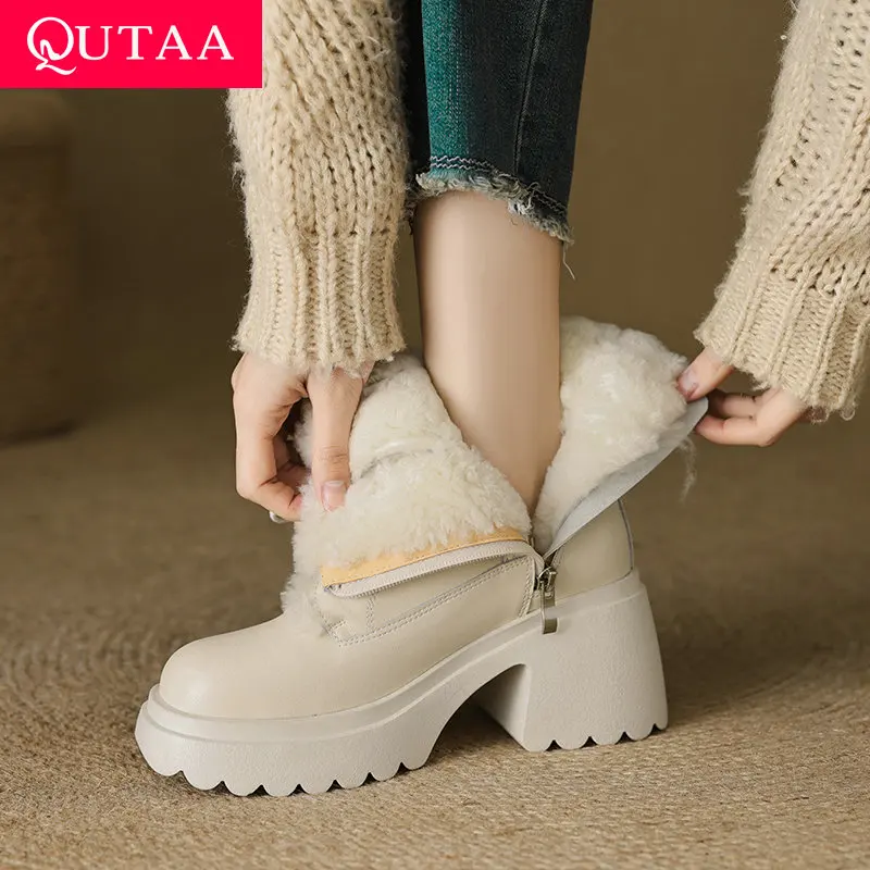 QUTAA 2023 новости женские ботильоны мотоциклетные зимние ботинки из натуральной