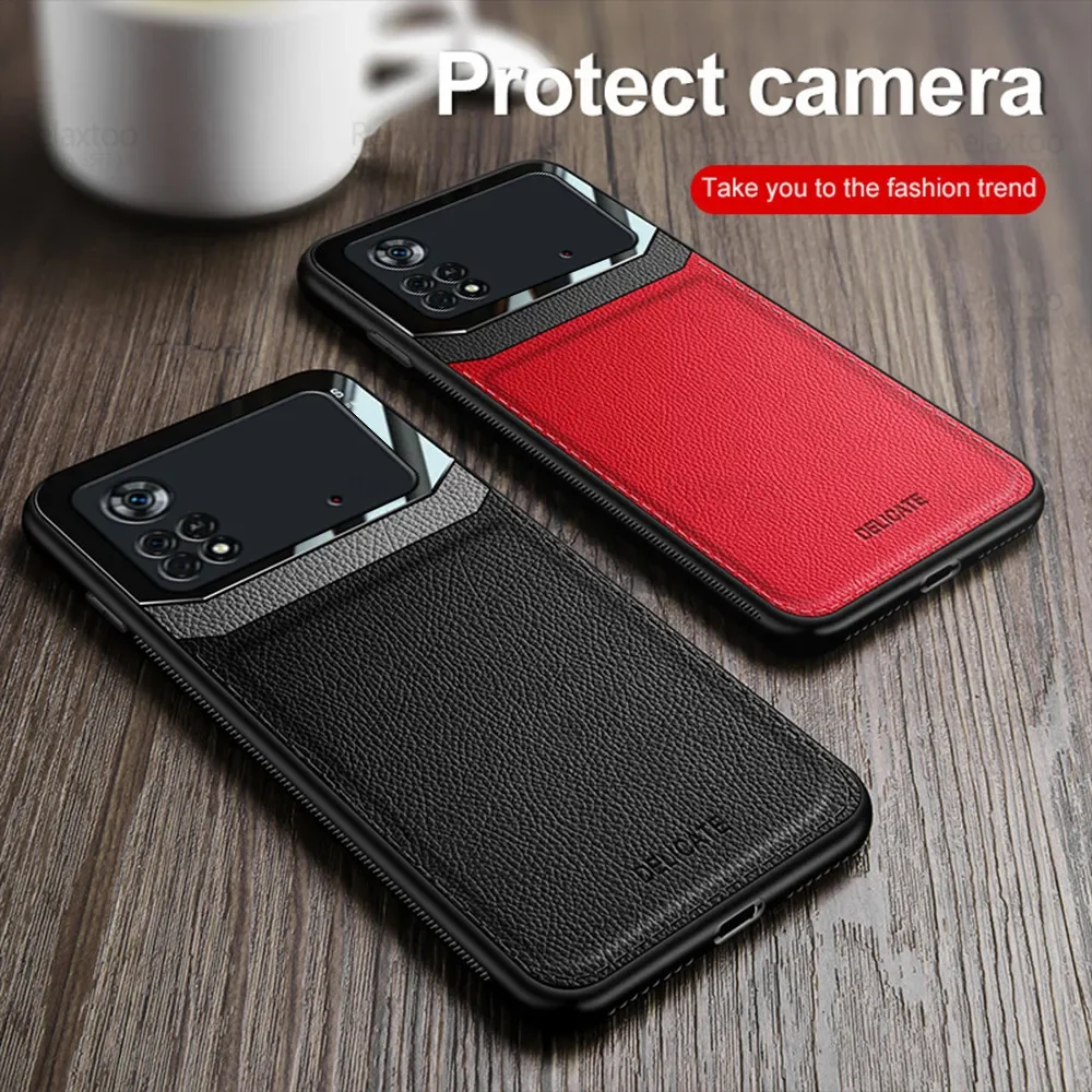 Кожаный акриловый чехол для Xiaomi Poco X4 Pro задняя крышка PocoX4 X 4 4X 5G Poko Little X4Pro Защита
