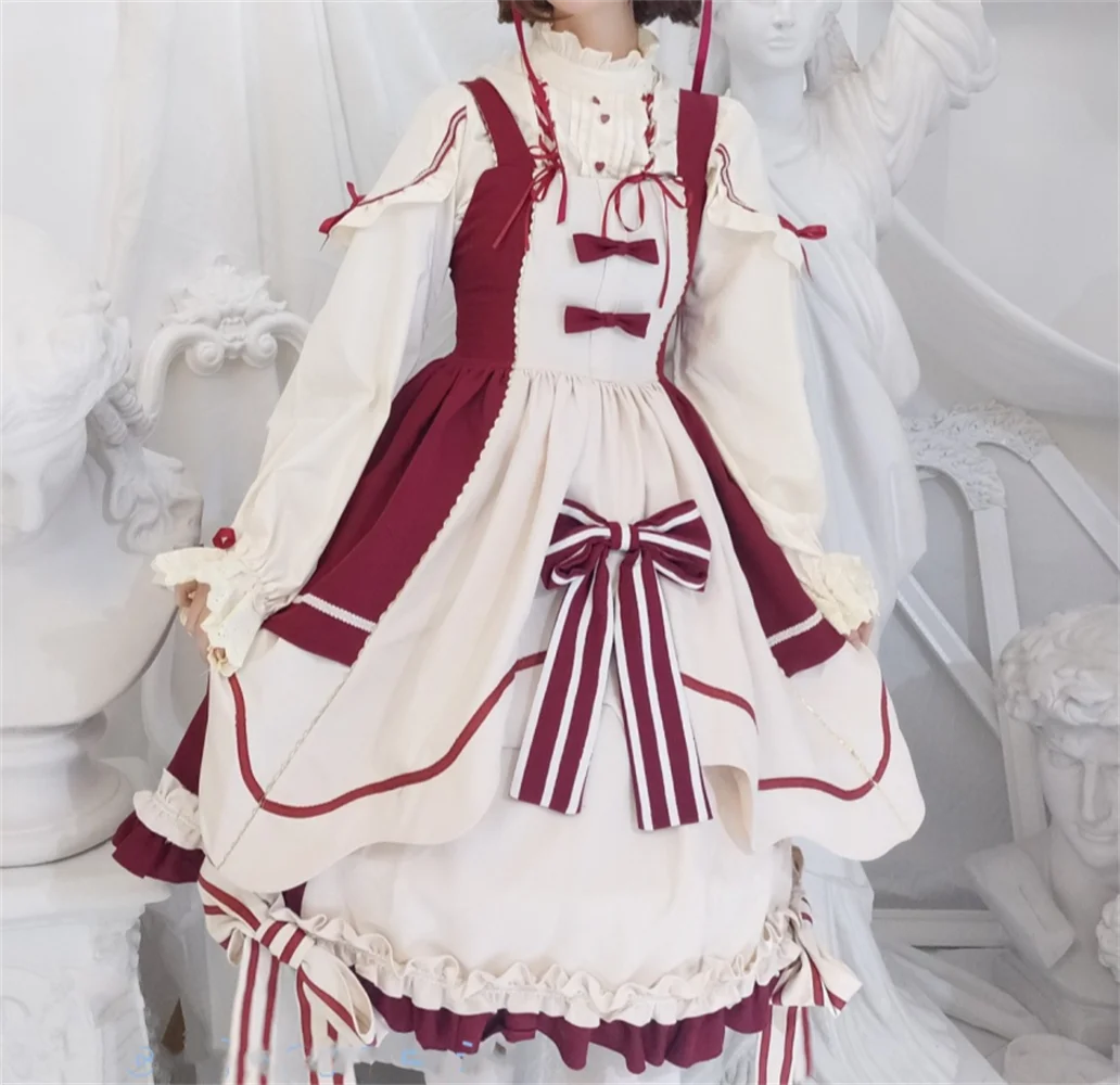 

Japanese Sweet Lolita Dress Vintage Lace Bowknot Princess Victorian Dress Kawaii Girl Gothic Lolita Jsk Palace Loli Cos Vestidos