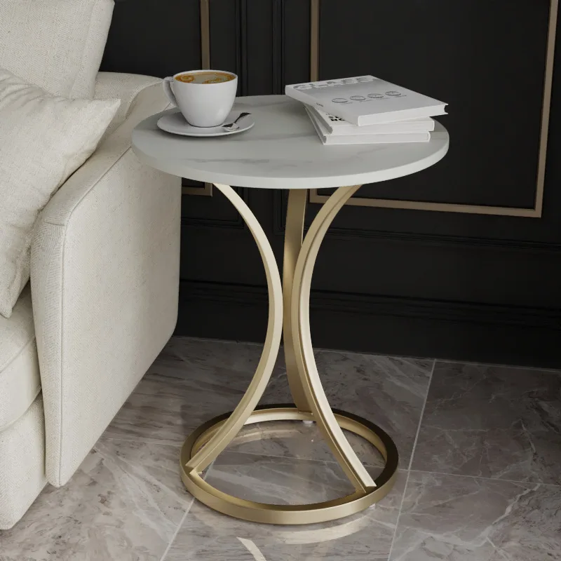 

Stone Plate Small Table Living Room Sofa Corner Table Metal Small Waist Shape round Tea Table Bedside Cabinet Coffee Table
