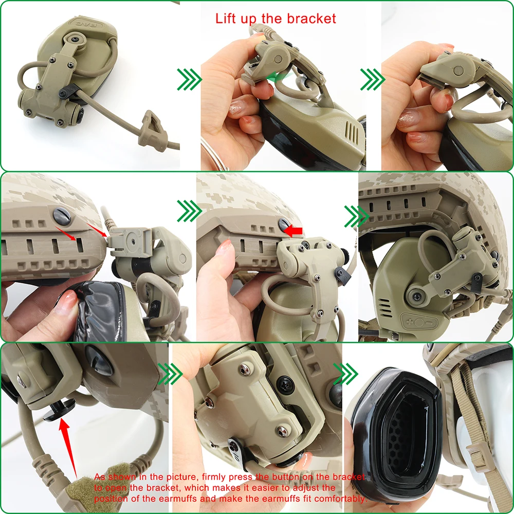Tactical Headset RAC Tactical Rail Communication Noise Headset Reduction Compatible with Fast Helmet Tactical High-Cut Headset