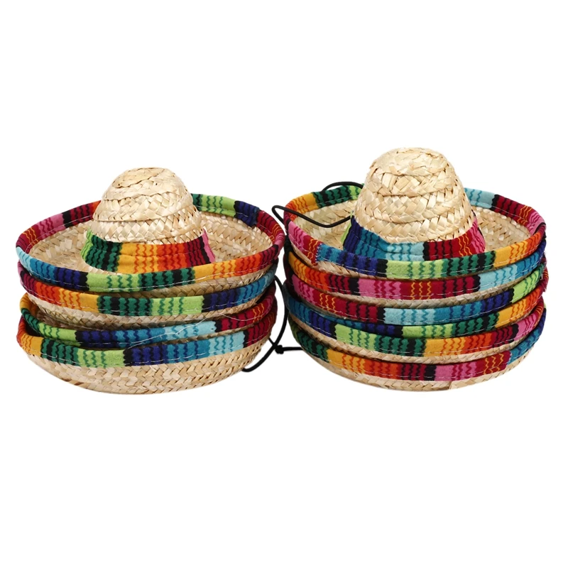 

10Pcs Natural Straw Mexican Hat Mini Sombrero Baby Shower Birthday Party Decoration Tabletop Party Supplies