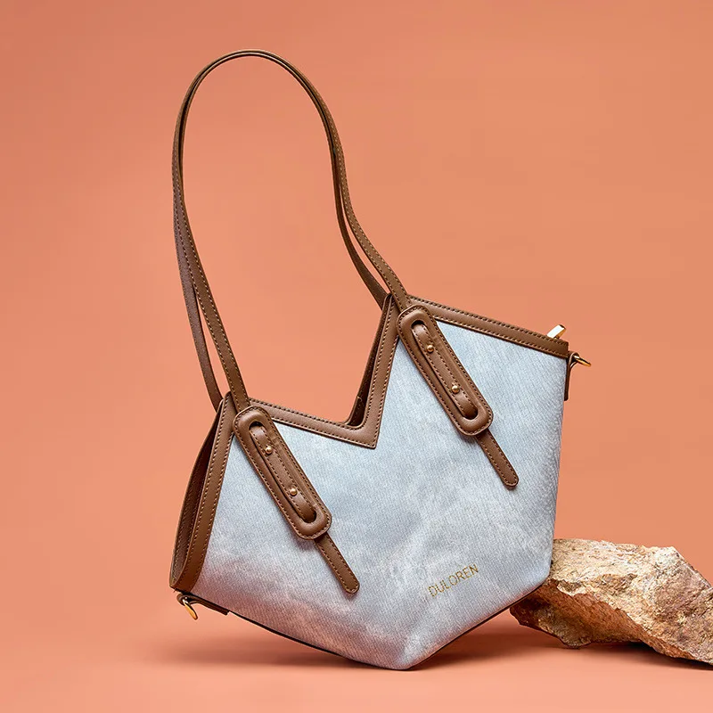 

Fashion Denim splicing PU Commuter Shoulder Bag Student Heart shape Crossbody Bag with Split Bag Clutch Buckle Zipper