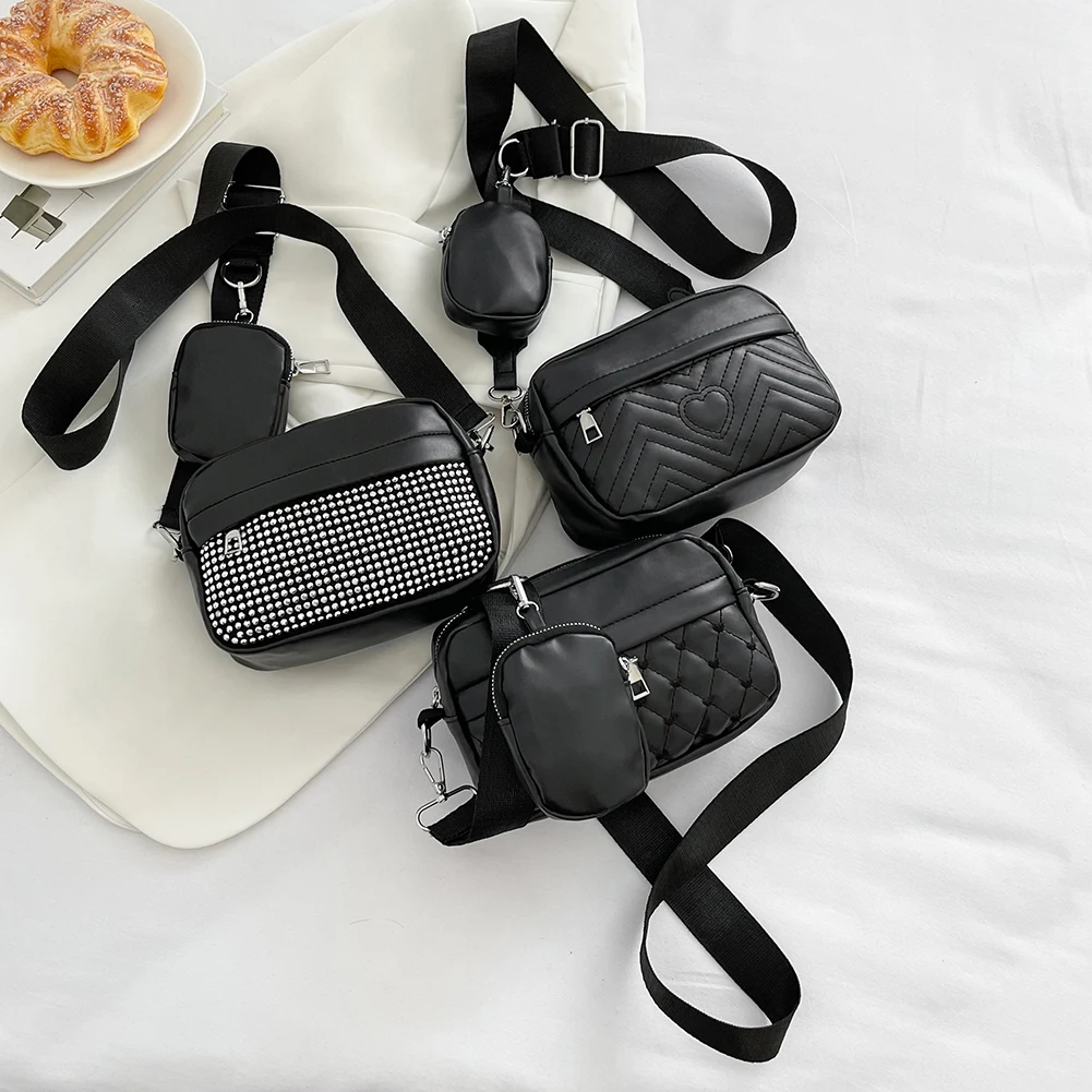 

Женская сумка через плечо 2 в 1, модный мессенджер на ремне, кожаный комплект с ромбовидным узором и регулируемым ремешком, Дамский кошелек